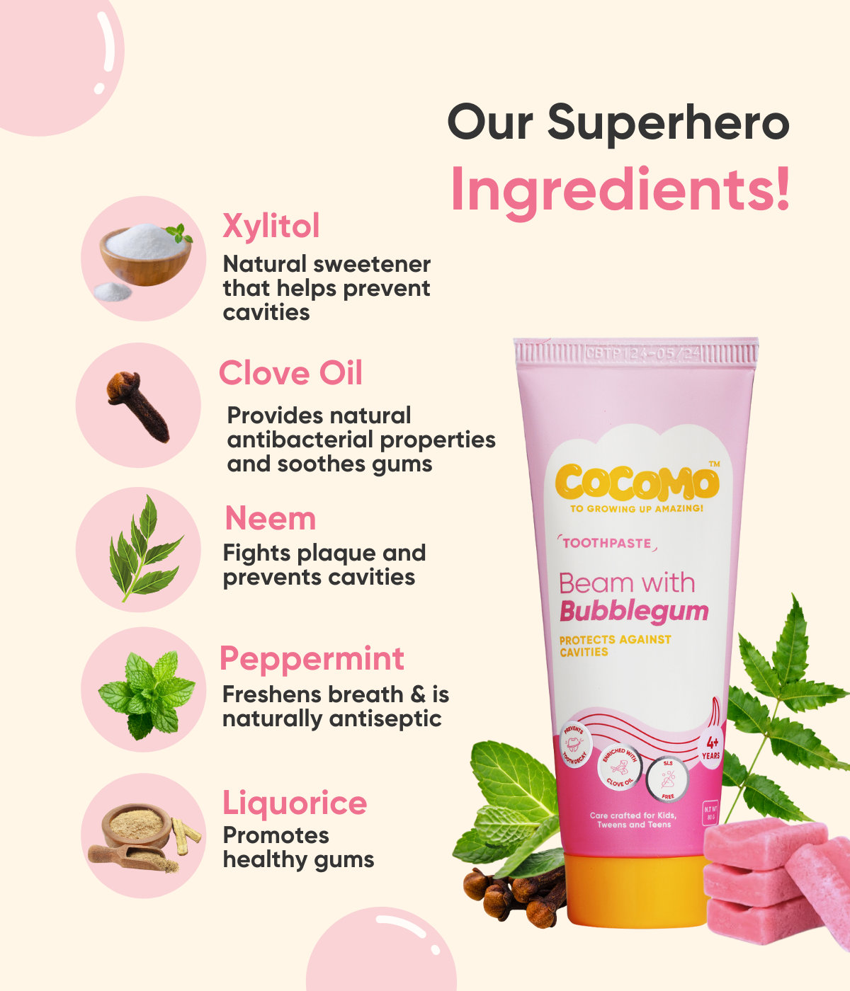 cocomo bubblegum toothpaste for kids and teens ingredients