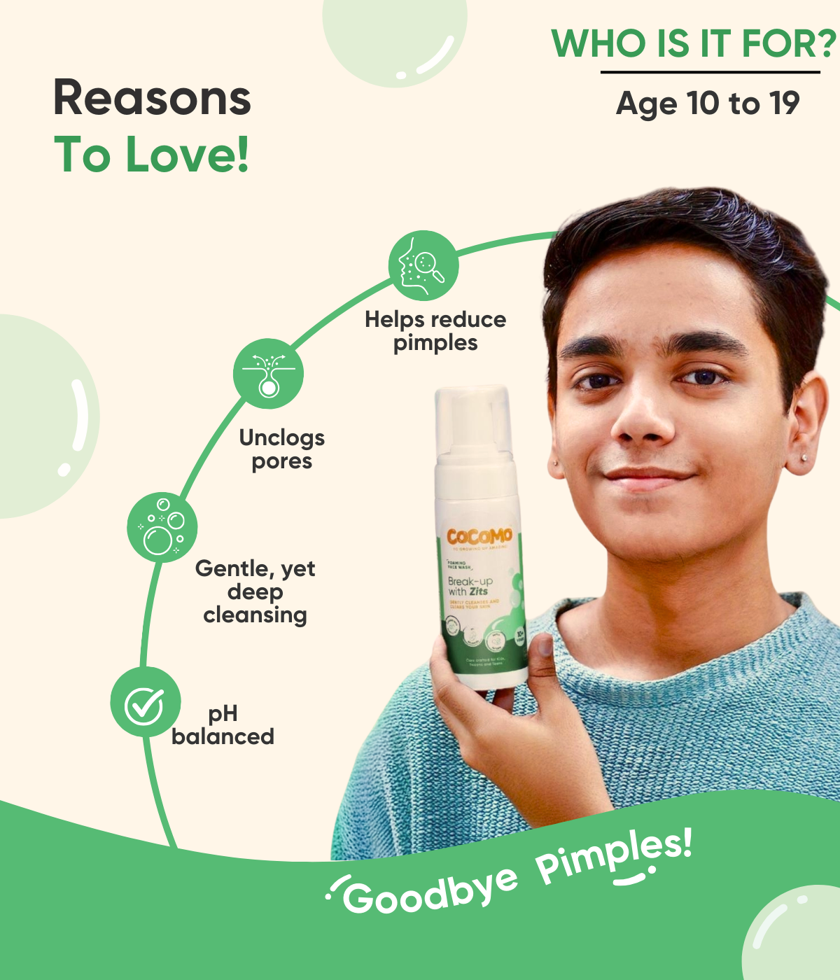cocomo anti acne face wash for kids, tweens and teens